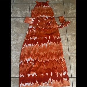 White House Black Market L Maxi Silk Dress and Belt